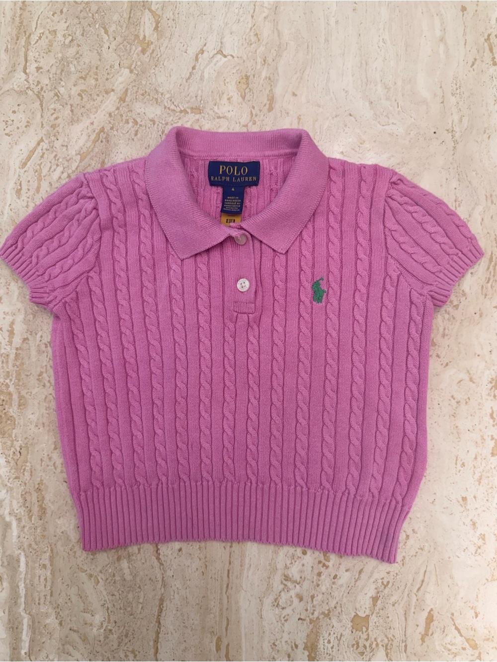 Polo by Ralph Lauren Cable-Knit Polo Short Sleeve Sweater Girls Size 4